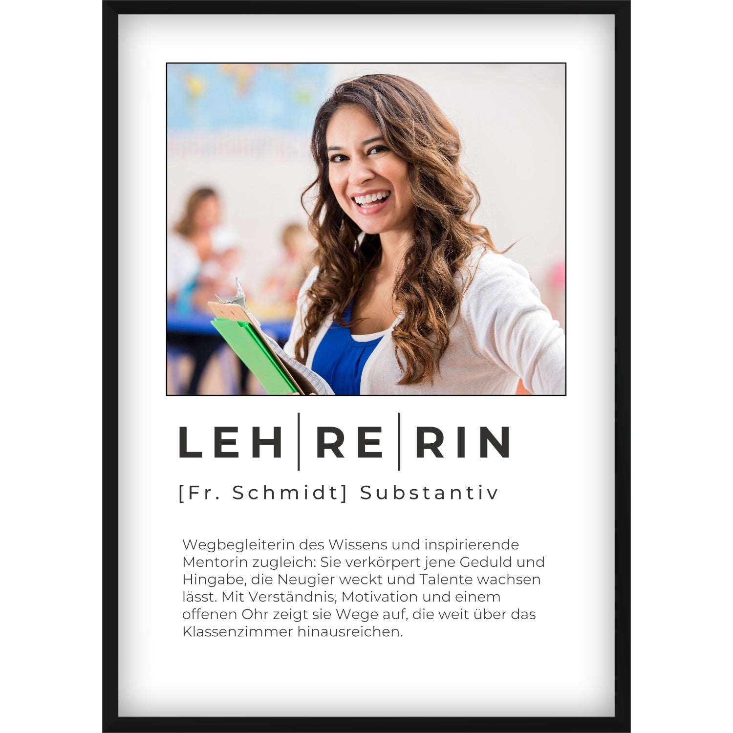 Personalisiertes Lehrerin Definition Poster – Individuelles Foto-Geschenk mit Name & emotionalem Spruch als Abschiedsgeschenk, zum Geburtstag oder als Überraschung