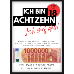 Geldgeschenk 18. Geburtstag mit versteckter Nachricht – Personalisiertes Poster 