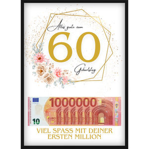 Personalisiertes Geldgeschenk Poster „Erste Million“ – Individuelle Zahl & Name zum Geburtstag, kreative Überraschung & Urkunde