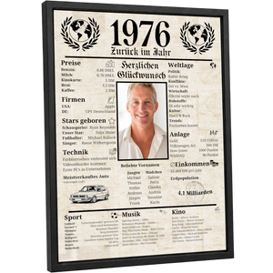 Personalisiertes Poster zum 50. Geburtstag Geschenk – Zeitung 1976 mit eigenem Foto & Name