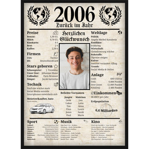 Personalisiertes Poster zum 20. Geburtstag Geschenk – Zeitung 2006 mit eigenem Foto & Name