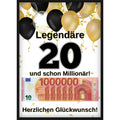 Geldgeschenk zum 20. Geburtstag mit Geheimfach für persönliche Nachricht – Poster "Legendär & Millionär"