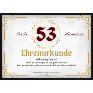 Personalisiertes Ehrenurkunde Poster zum Geburtstag – Lustiges Geschenk mit Name & Alter als Überraschung oder Dekoration für die Geburtstagsfeier
