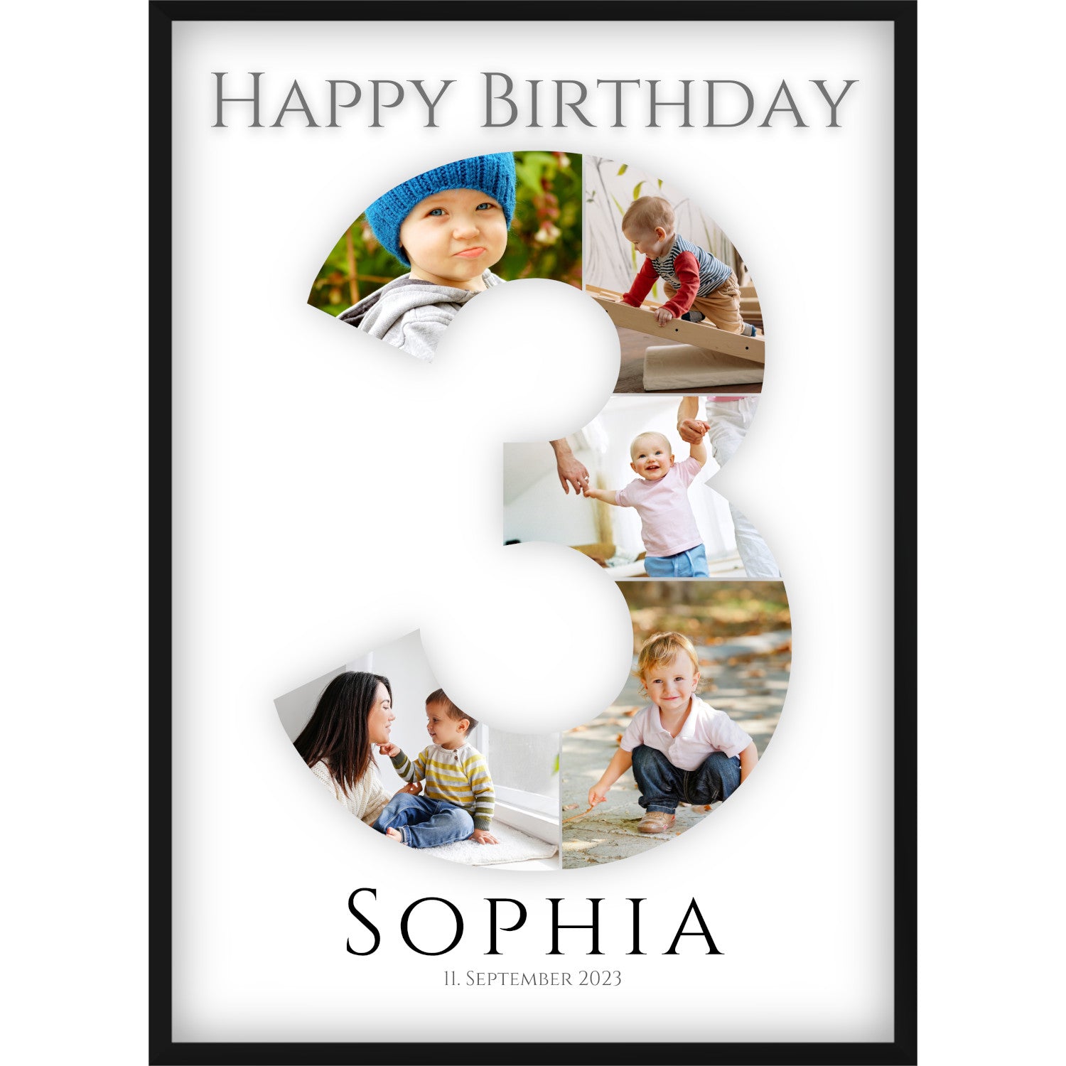 Fotocollage 3. Geburtstag – Personalisiertes Poster mit Fotos & Name | Geschenk zum 3 Geburtstag
