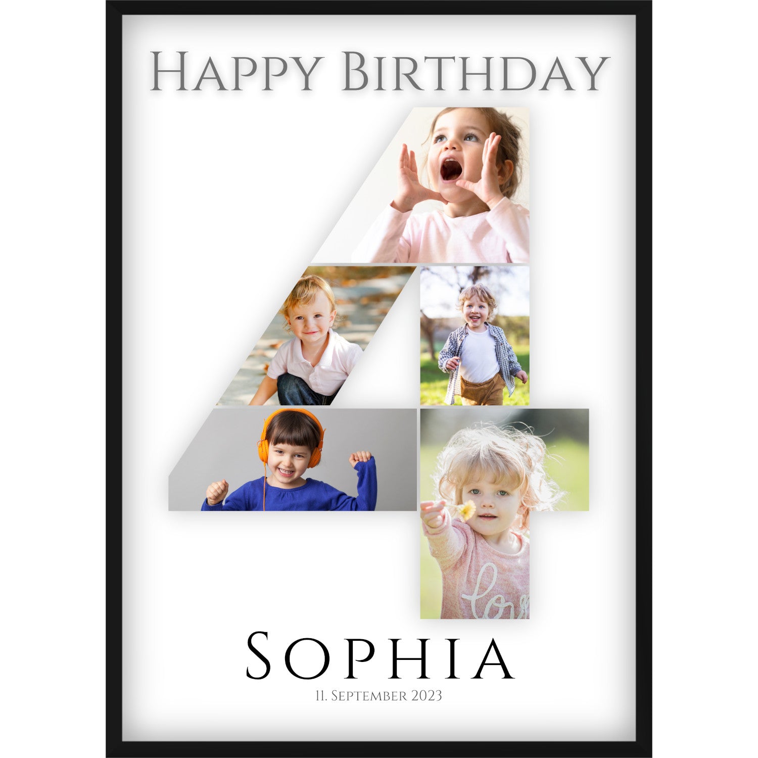 Fotocollage 4. Geburtstag – Personalisiertes Poster mit Fotos & Name | Geschenk zum 4 Geburtstag