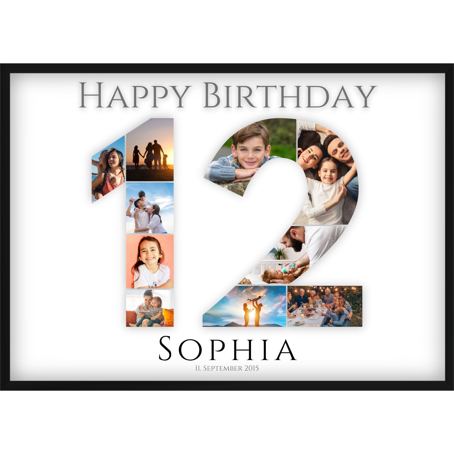 Fotocollage 12. Geburtstag – Personalisiertes Poster mit Fotos & Name | Geschenk zum 12 Geburtstag