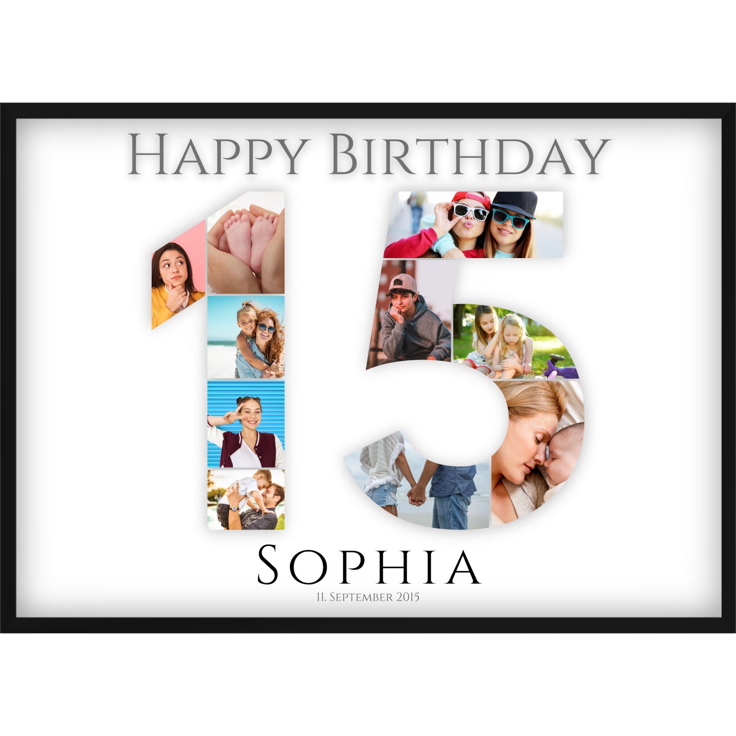 Fotocollage 15. Geburtstag – Personalisiertes Poster mit Fotos & Name | Geschenk zum 15 Geburtstag