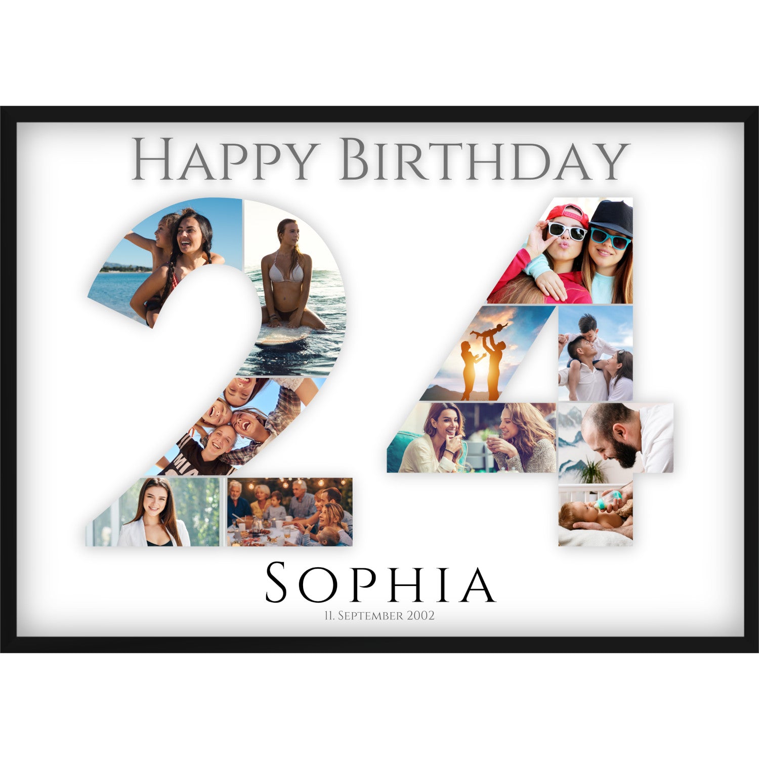 Fotocollage 24. Geburtstag – Personalisiertes Poster mit Fotos & Name | Geschenk zum 24 Geburtstag
