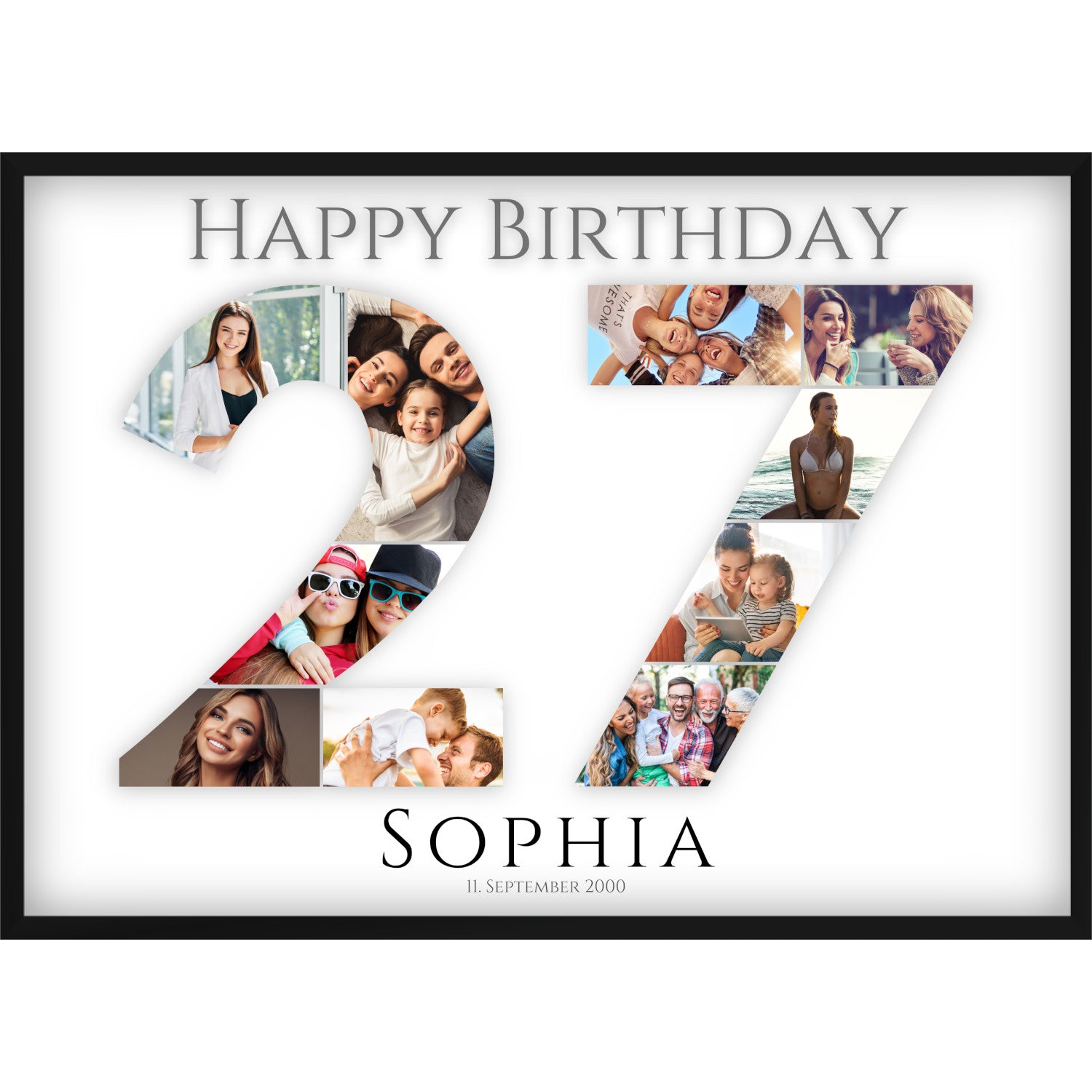 Fotocollage 27. Geburtstag – Personalisiertes Poster mit Fotos & Name | Geschenk zum 27 Geburtstag