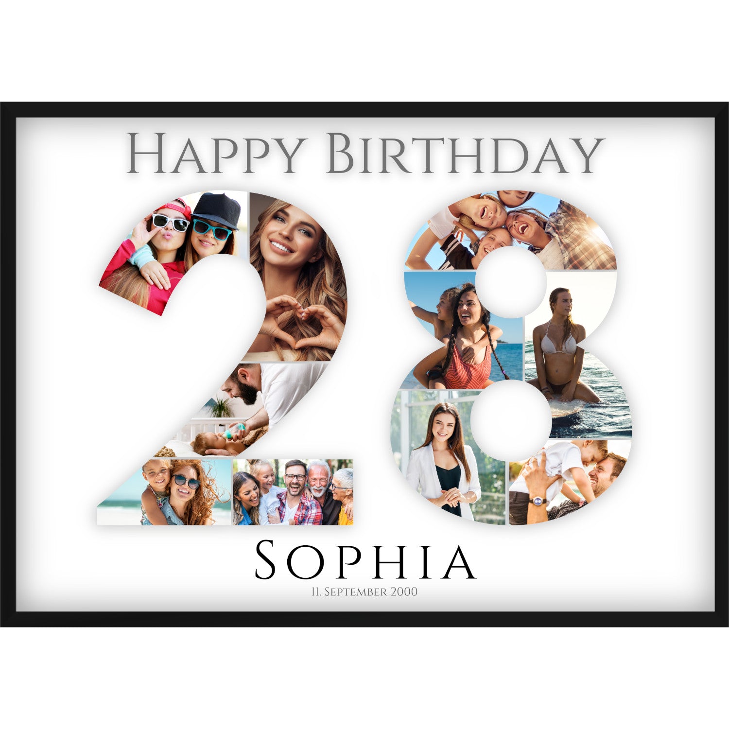 Fotocollage 28. Geburtstag – Personalisiertes Poster mit Fotos & Name | Geschenk zum 28 Geburtstag