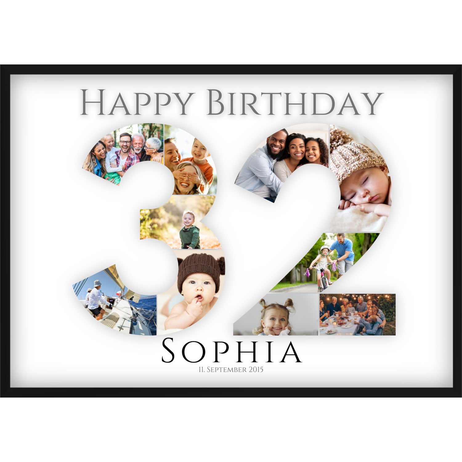 Fotocollage 32. Geburtstag – Personalisiertes Poster mit Fotos & Name | Geschenk zum 32 Geburtstag
