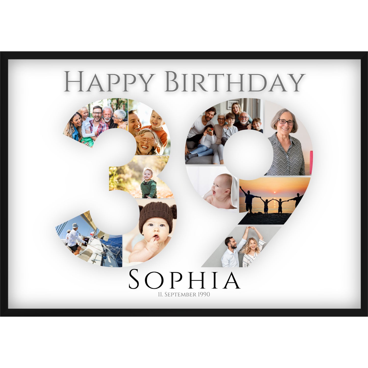 Fotocollage 39. Geburtstag – Personalisiertes Poster mit Fotos & Name | Geschenk zum 39 Geburtstag