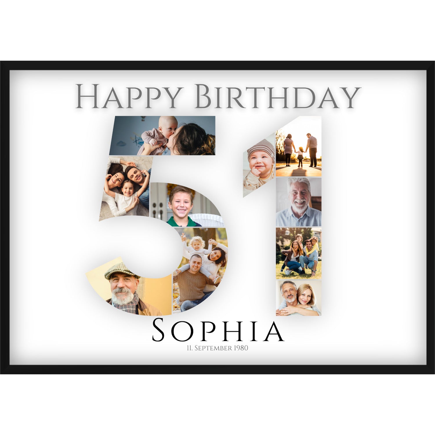 Fotocollage 51. Geburtstag – Personalisiertes Poster mit Fotos & Name | Geschenk zum 51 Geburtstag