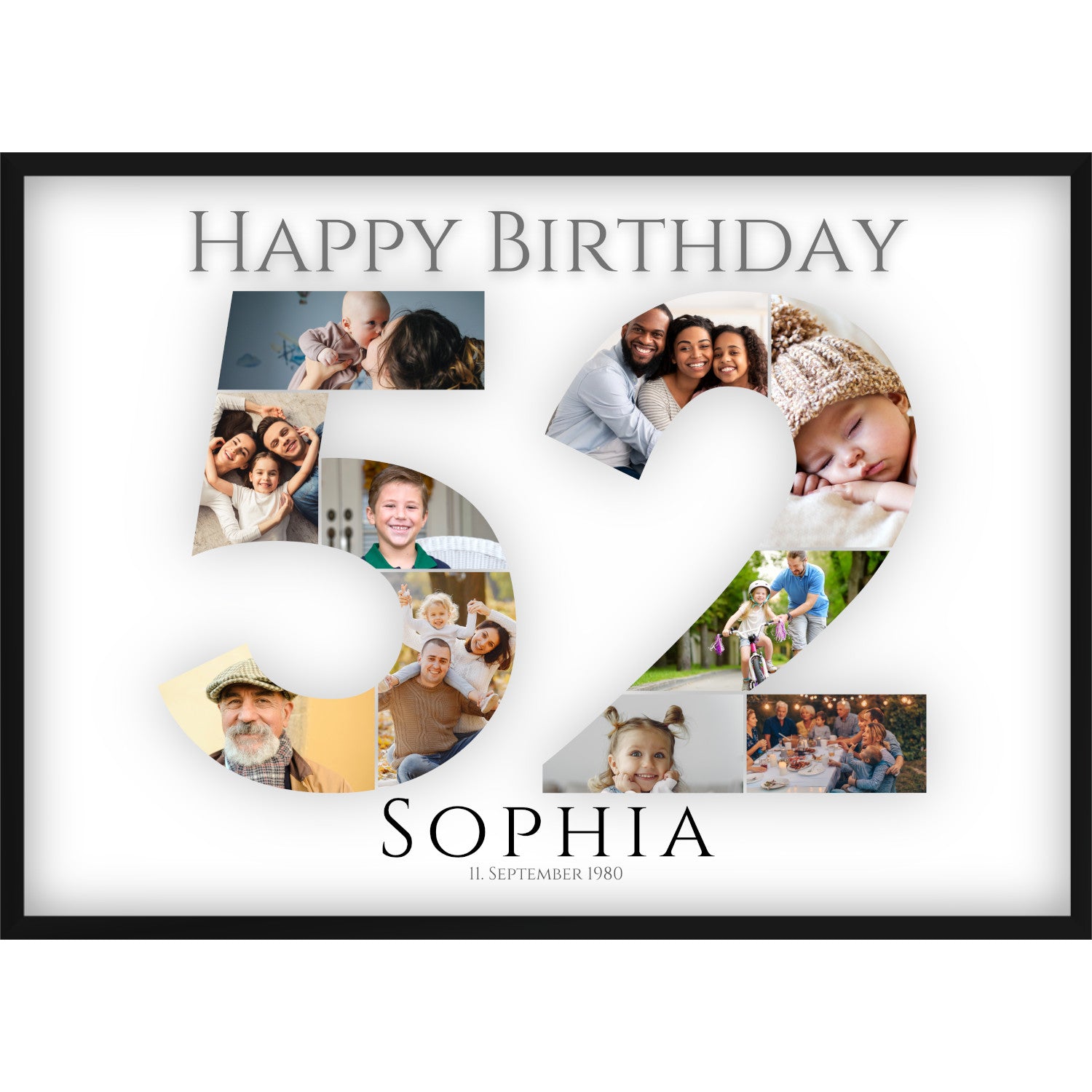 Fotocollage 52. Geburtstag – Personalisiertes Poster mit Fotos & Name | Geschenk zum 52 Geburtstag