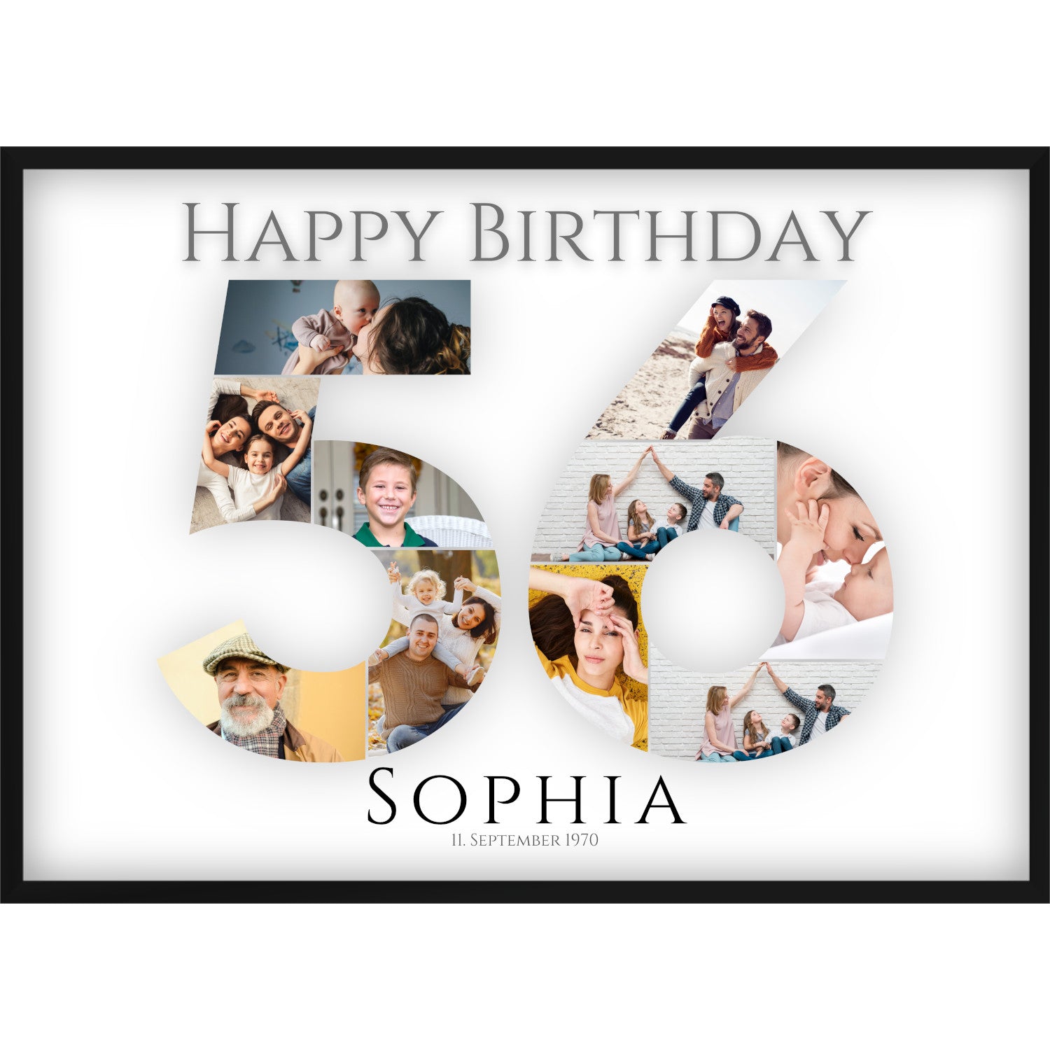 Fotocollage 56. Geburtstag – Personalisiertes Poster mit Fotos & Name | Geschenk zum 56 Geburtstag