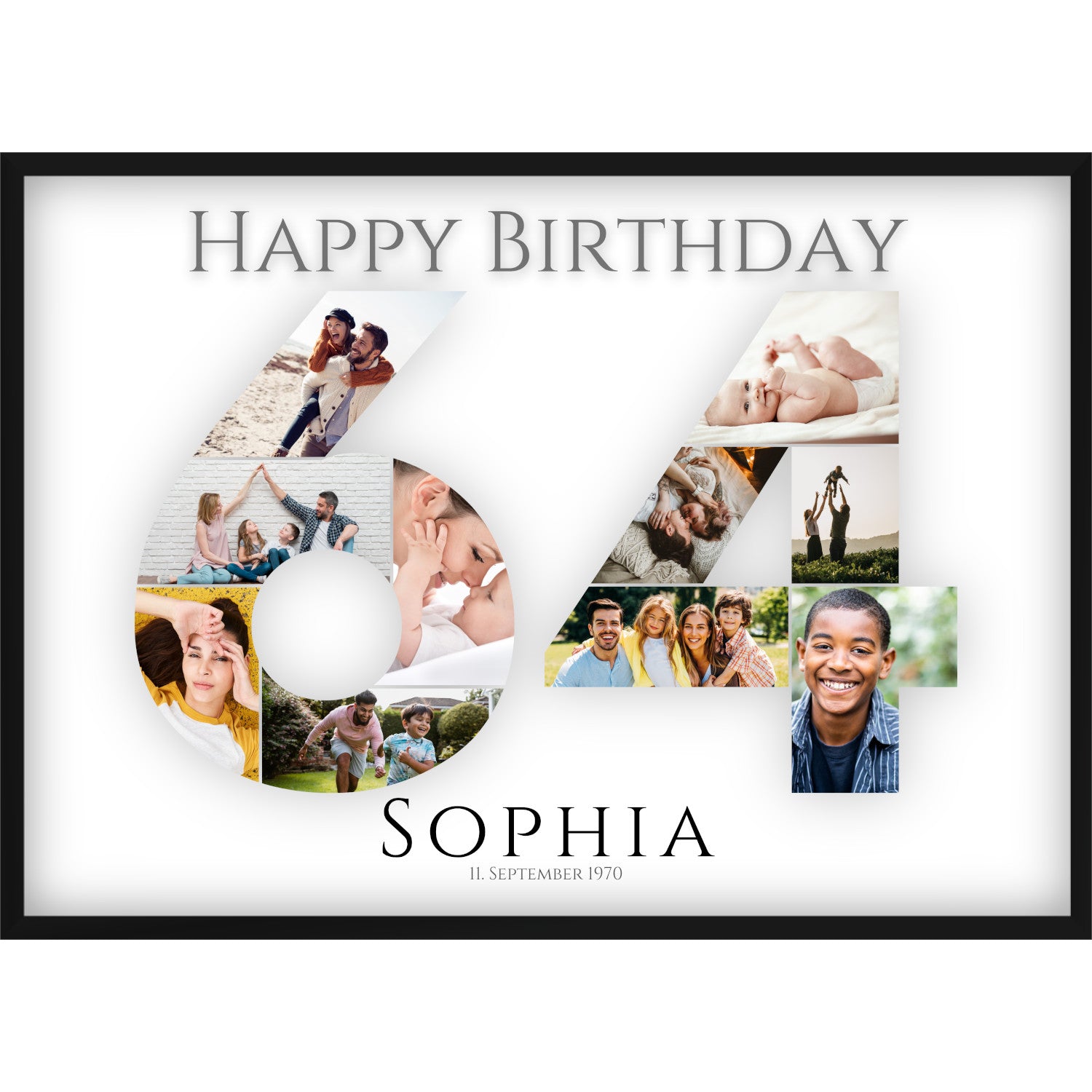 Fotocollage 64. Geburtstag – Personalisiertes Poster mit Fotos & Name | Geschenk zum 64 Geburtstag