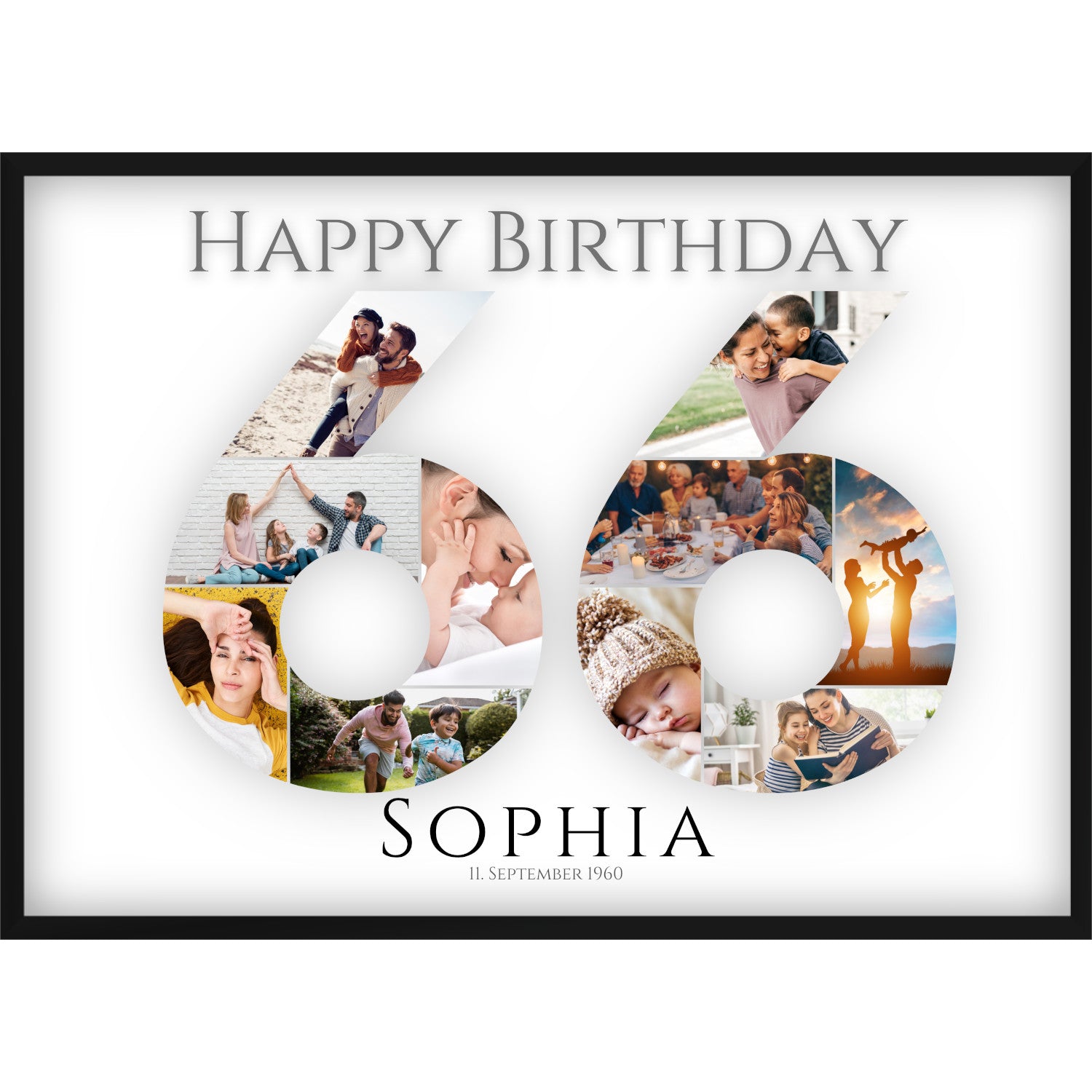 Fotocollage 66. Geburtstag – Personalisiertes Poster mit Fotos & Name | Geschenk zum 66 Geburtstag