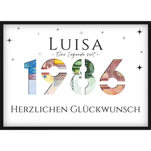 Geldgeschenk zum 40. Geburtstag 1986 – Personalisiertes Poster mit Jahreszahl & Name