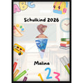 Personalisierte Schultüte Einschulung 2026 mit Name, Geldgeschenk zur Schuleinführung als Poster im Bilderrahmen