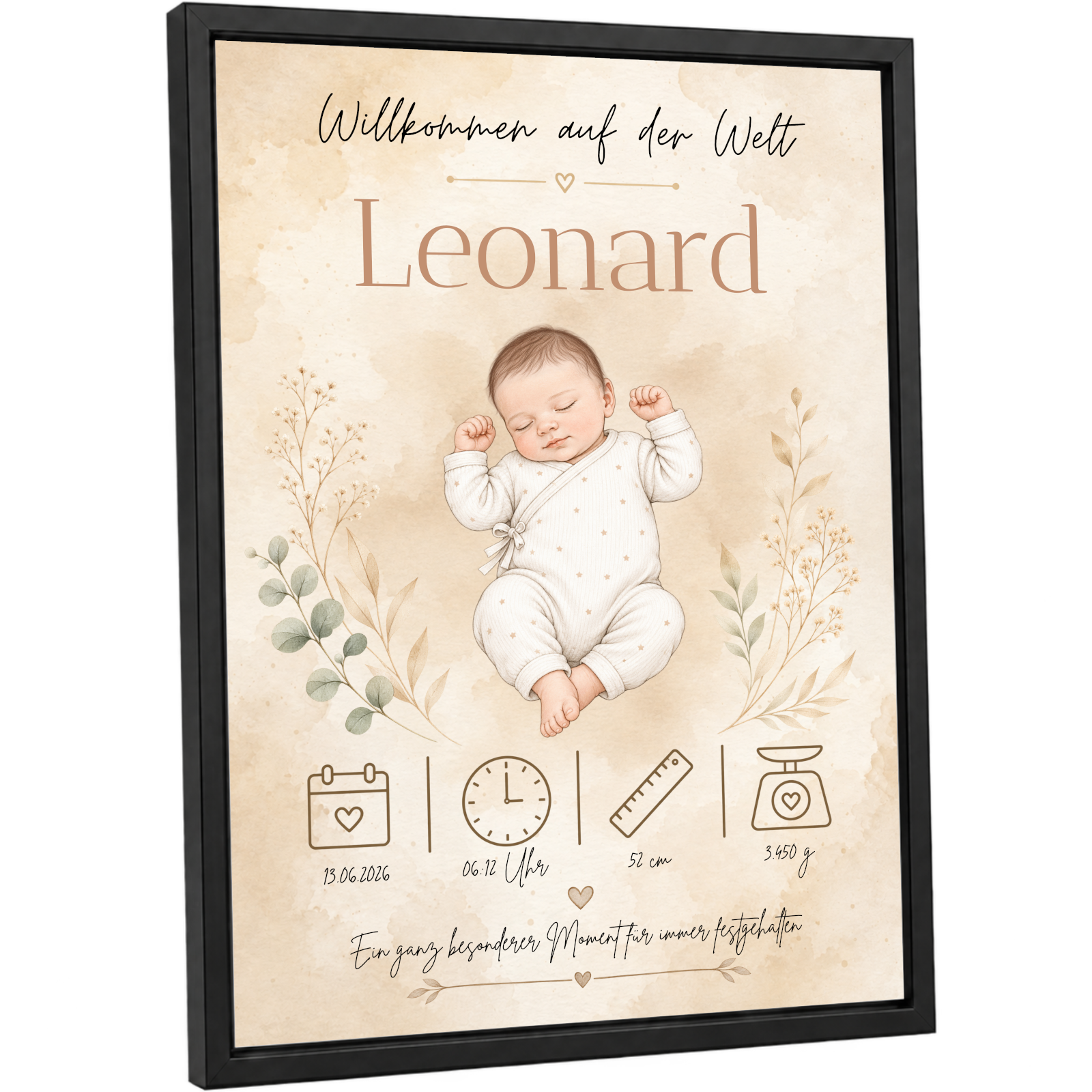 Personalisiertes Geburtsposter Baby mit Name & Geburtsdaten – Individuelles Baby Poster zur Geburt & Taufe – Geschenk für Jungen & Mädchen – Kinderzimmer Wandbild