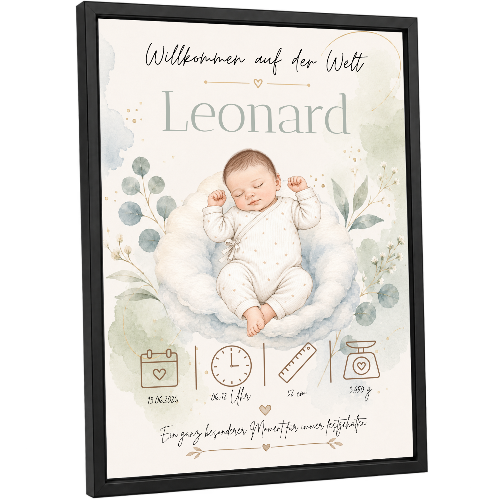 Personalisiertes Geburtsposter Baby mit Name & Geburtsdaten – Baby Poster zur Geburt – individuelles Kinderzimmer Bild – Geschenk zur Geburt, Taufe & Babyparty